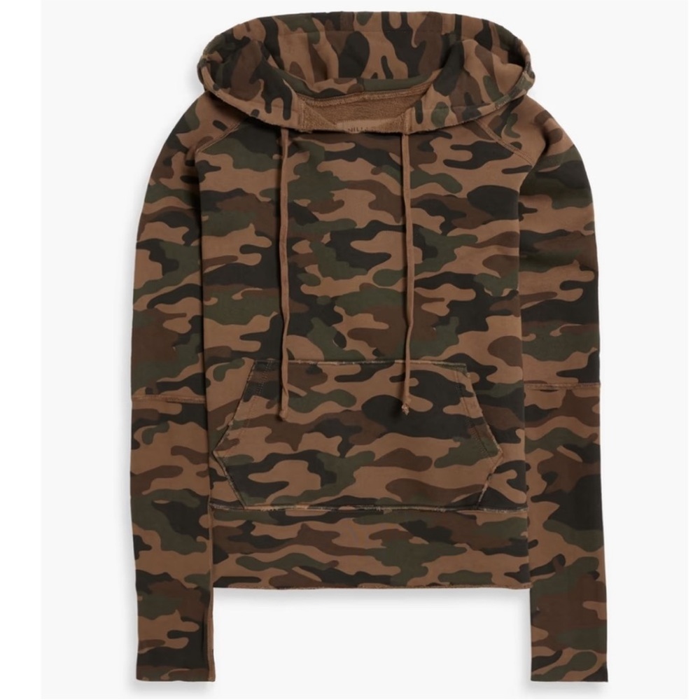 NWT NILI LOTAN Camouflage-print French‎ cotton-terry hoodie Brown SZ XS